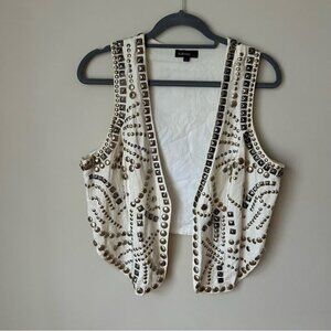 Gabrini Ivory Cream Studded Embellished Western Open Vest Women’s 44 Medium